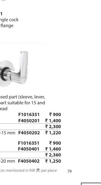 Stop cock consisting of exposed part (sleeve, lever, wall flange) and concealed part suitable for 15 and 20 mm pipeline with inner head