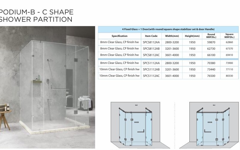 PODIUM-A - C SHAPE SHOWER PARTITION