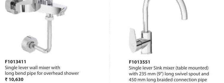 Single lever wall mixer with long bend pipe for overhead shower