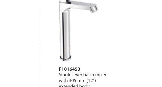 Single lever basin mixer with 305 mm (12") extended body, 102 mm spout length and 600 mm braided connection pipe (without pop-up)