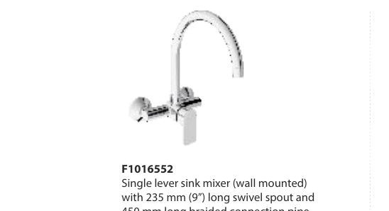 Single lever basin mixer with 305 mm (12") extended body, 131.5 mm spout length and 600 mm braided connection pipe (without pop-up)