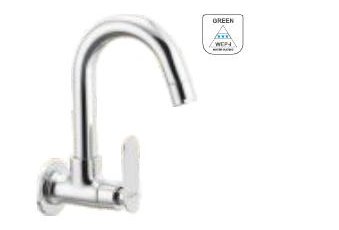 Sink cock (wall mounted) with 150 mm (6") long swivel spout and wall flange