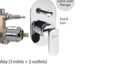 5-Way (3 inlets + 2 outlets) single lever concealed diverter Exposed part without tipton & sleeve Concealed part with sleeve