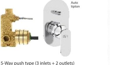 5-Way push type (3 inlets + 2 outlets) single lever concealed diverter Exposed part with tipton & sleeve Concealed part without sleeve