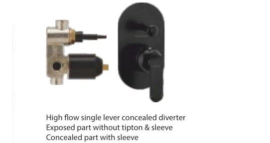 High flow single lever concealed diverter Exposed part with tipton & sleeve
