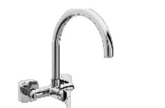 Single lever sink mixer (wall mounted) with 235 mm (9") long swivel spout and 450 mm long braided connection pipe