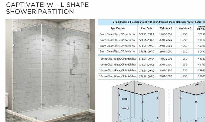 CAPTIVATE-W - L SHAPE SHOWER PARTITION