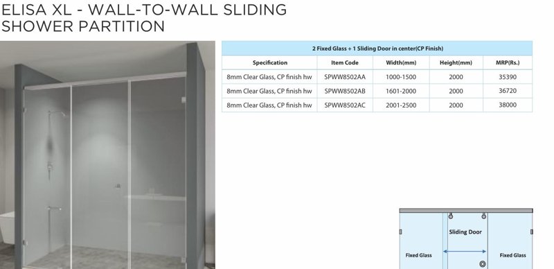 ELISA XL - WALL-TO-WALL SLIDING SHOWER PARTITION